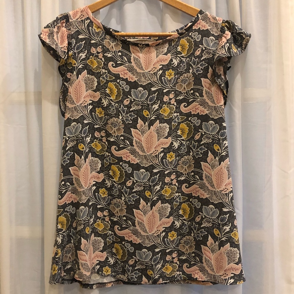 Loft Blossom Mixed Media Ruffle Shell Top